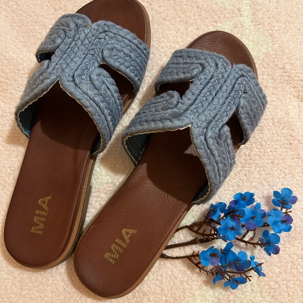 MIA Women's Blue and Brown Slide Sandals